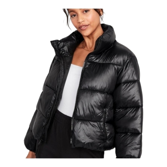 Old Navy Frost Free Short Puffer Jacket Sz xxl Black Full Zip Water Resistant - Picture 1 of 13